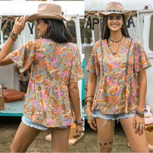 NWT RUSTTYDUSTTY Pink Multicolor Floral Short Sleeve Top Viscose Size 4XL